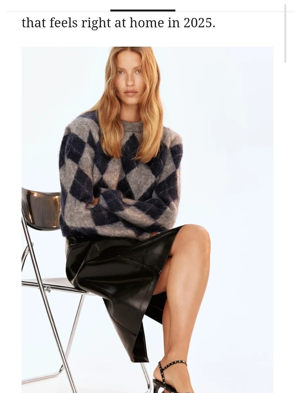 H&M EDITION Argyle Pattern Crewneck Sweater in Navy and Gray size S